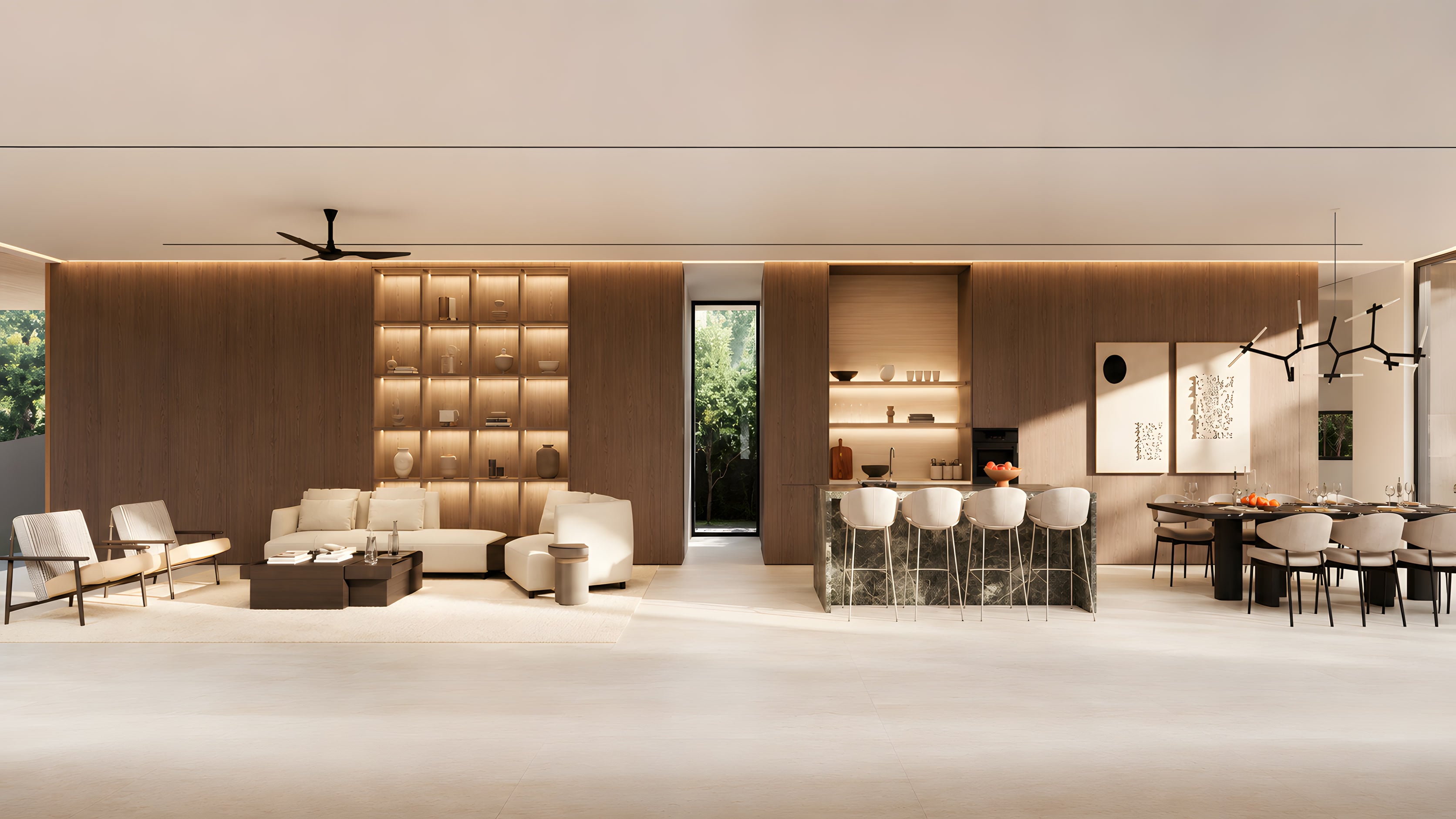 The living room, open to the garden.